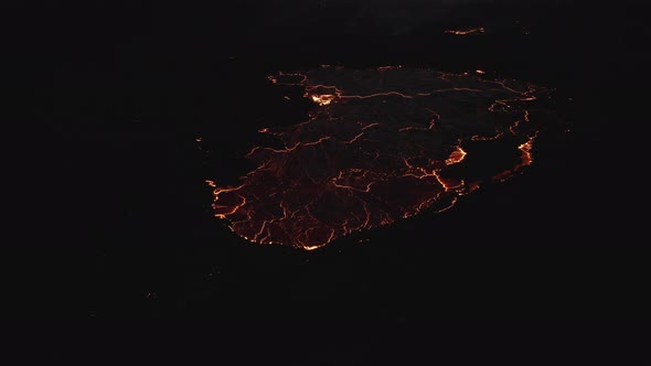 Drone Over Molten Lava From Erupting Fagradalsfjall Volcano