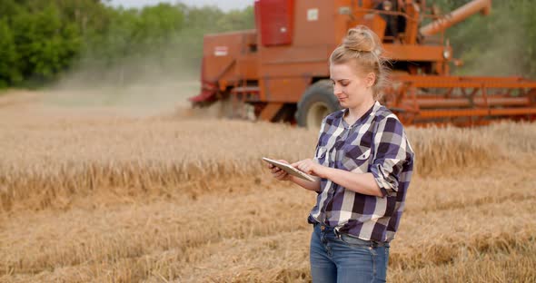 Agriculture Female Farmer Using Digital Tablet at Harvesting