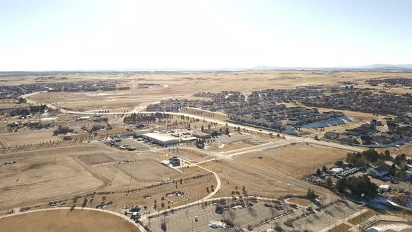 Aerial view of suburban park in Parker, Colorado.