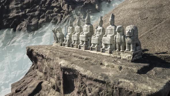 Turkey Mountain Concept shot. Statues on top of the Nemrut Mountain, in Adiyaman, Turkey