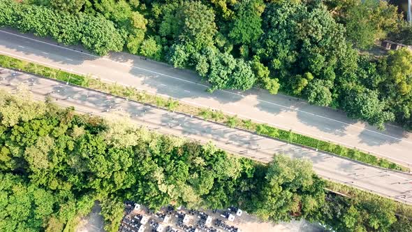 Top view of people running for marathon in city