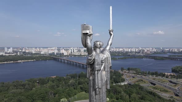 Aerial View of the Motherland Monument. Slow Motion