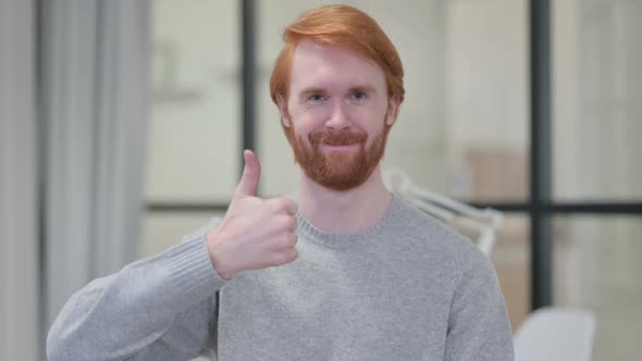 Young Beard Redhead Man Showing Thumbs Up Sign