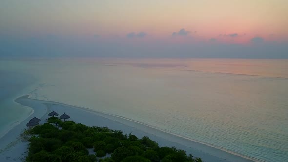 Drone aerial tourism of seashore beach voyage by lagoon and sand background