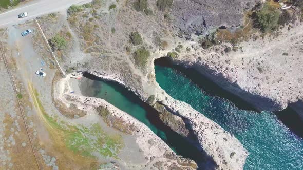 Beach and volcanic rock formations at Papafragas on north coast, Sarakiniko, Milos, Cyclades, Aegean