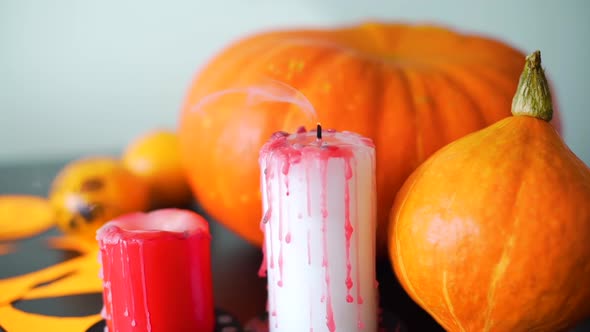 Blowing Out a Candle While Halloween Party