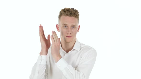 Applause Clapping Young Businessman White Background