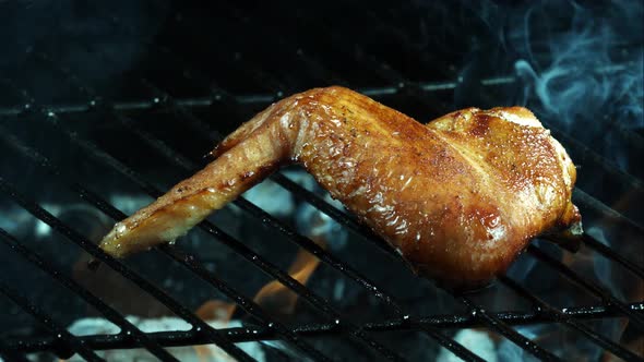 Grilling BBQ Chicken Wings in ultra slow motion 1500fps on a Wood Smoked Grill - BBQ PHANTOM 014