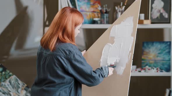 View From Behind Redhaired Caucasian Girl Student Creative Woman Artist Painter Designer Scenery