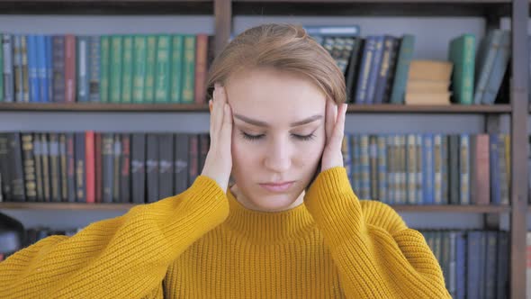 Headache, Portrait of Tense Woman in Office