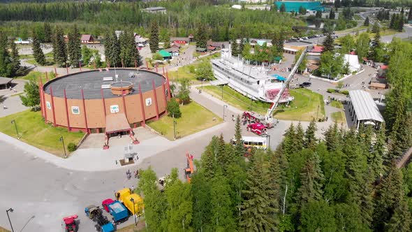 4K Drone Video of S.S. Nenana Sternwheeler Riverboat at Pioneer Park in Fairbanks, AK during Summer