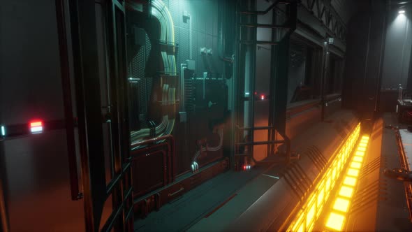 Futuristic Interior of Spaceship Corridor with Light alt