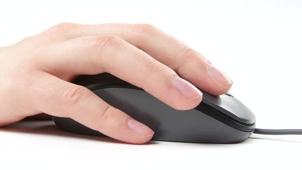 Person Hand on Mouse, White, Side View