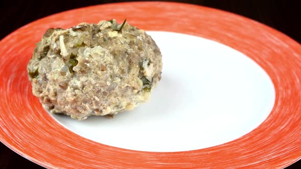 Minced Meatballs Put on Plate and Pour Over Creamy Sauce