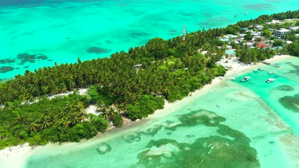 Aerial top view nature of exotic tourist beach break by turquoise water and white sandy background o