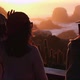 group of three women looking at the sea, during an epic sunset, pichilemu, punta de lobos, surf - VideoHive Item for Sale