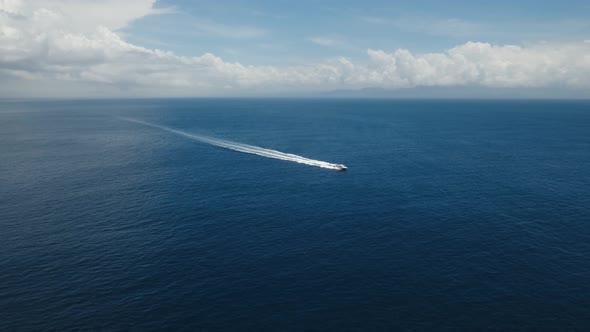 Motorboat on the Sea, Aerial View. Bali, Indonesia