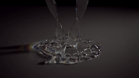 Jet Of Water With Spectral Light Pours Onto The Surface And Spreads alt