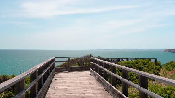 Wonderful View of the Portuguese Coast of Carvoeiro in Summer Walking Along the Wooden Paths