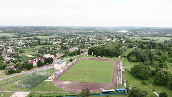 Empty green soccer field at countryside