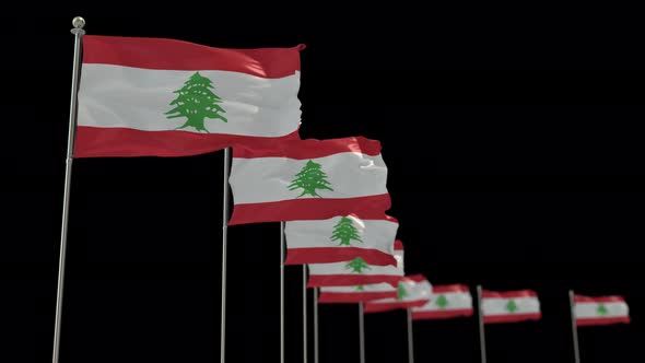 Lebanon Row Of Flags Animation Include Alpha Channel