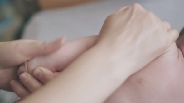 Skilled Pediatrician Hands Practice Hypertonus Arm Massage