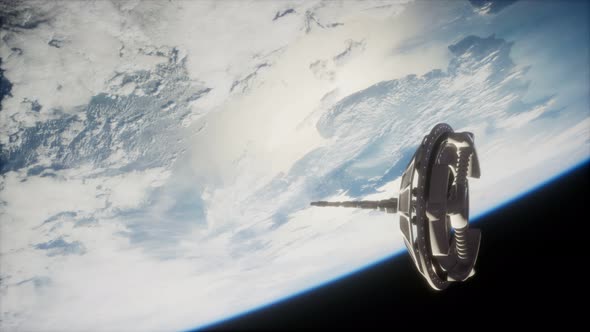 Futuristic Space Satellite Orbiting the Earth