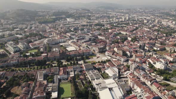 Aerial circular view of Braga and the surrounding mountains, Portugal