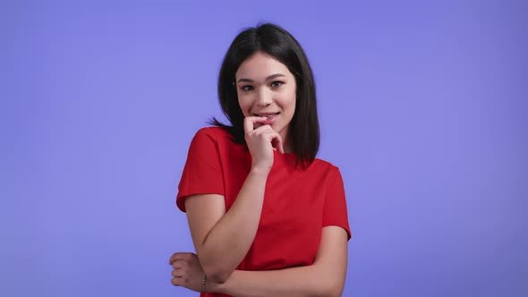 Young Woman with Short Hairstyle Looking to Camera Flirting