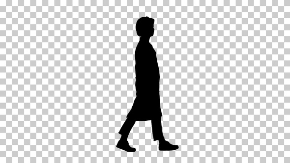 Silhouette Engineer woman walking, Alpha Channel