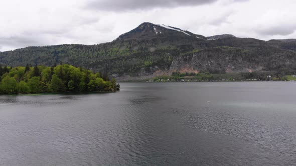 Scenic Aerial View of Mountain Lake, Wolfgangsee, Salzburg, Austria, Alps