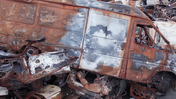 War in Ukraine a Dump of Shot and Burned Cars in Irpin Bucha District