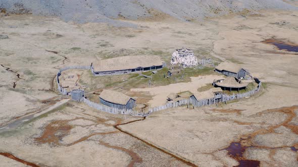 Drone Over Viking Village Film Set In Landscape Of Hofn