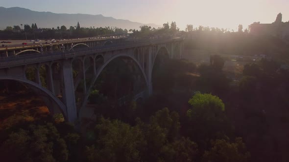 Aerial Of A Freeway And Bridge