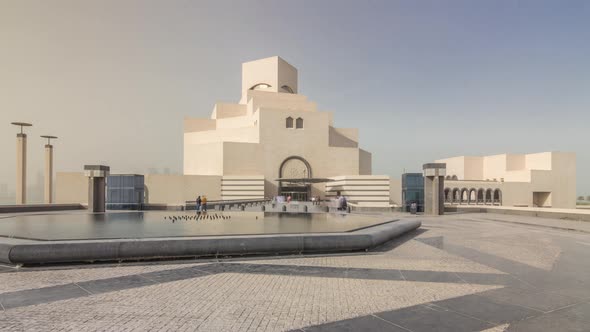 Qatar's Museum of Islamic Art Timelapse Hyperlapse on Its Manmade Island Beside Doha Corniche