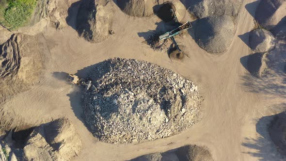 Aerial view of crushed stone quarry machine