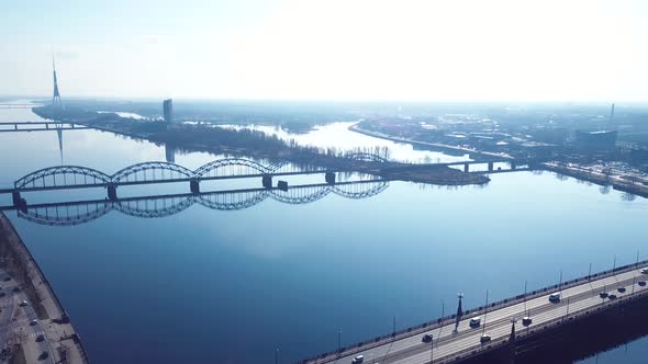 Riga Bridge And Old Town 4k