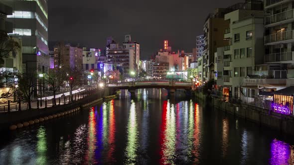 Night River Cityscape Bridge Water Surface Tokyo