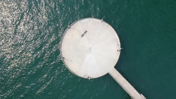 Top Down View Of Venice Fishing Pier In California - aerial orbit