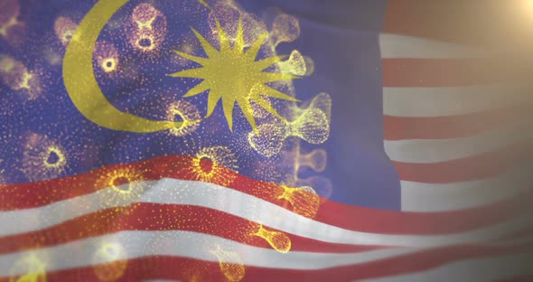 Malaysian Flag With Corona Virus Bacteria alt