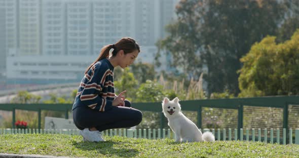 Woman train her dog at park