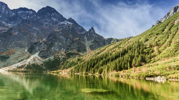 Famous lake Morskie Oko in Tatras Mountains, Poland, Timelapse