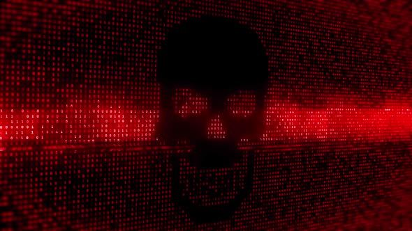 Hacking attack message pirate skull. Computer virus attack, cyber security, malware .