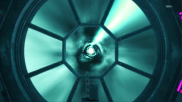 Spaceship Flying Through Hyperspace Light Speed Tunnel Color White