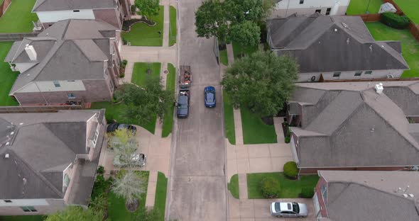 Aerial of middle class suburban neighborhood just outside of Houston, Texas