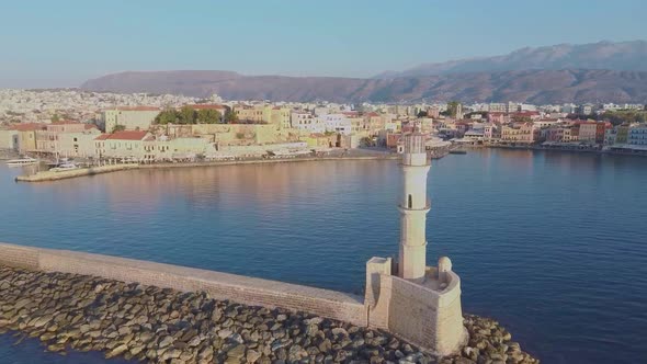 View of the old port of Chania on Crete, Greece