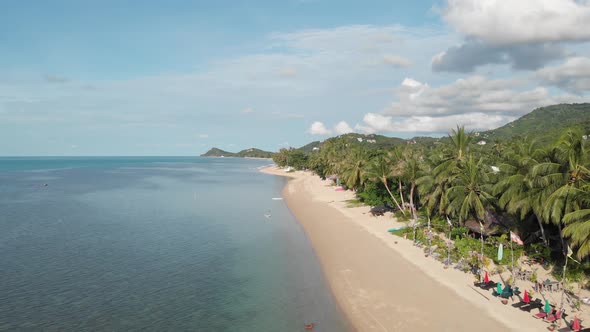 Beautiful Beach with Palm Trees and Mountains without People Koh Samui Thailand