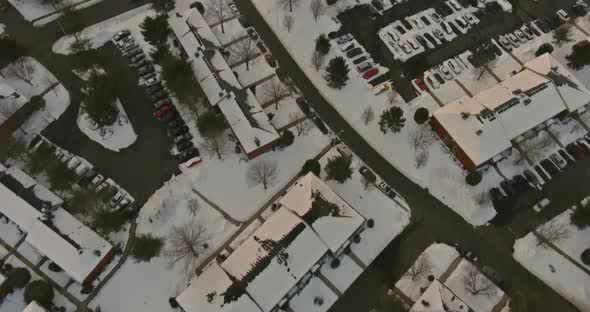 The Winter View of Small Apartment Complex Courtyards Roof Houses Covered Snow