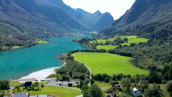 Stunning valley surrounded by beautiful lake and mountains