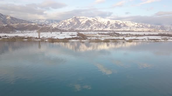 Snowy Mountains And Unfrozen Lake